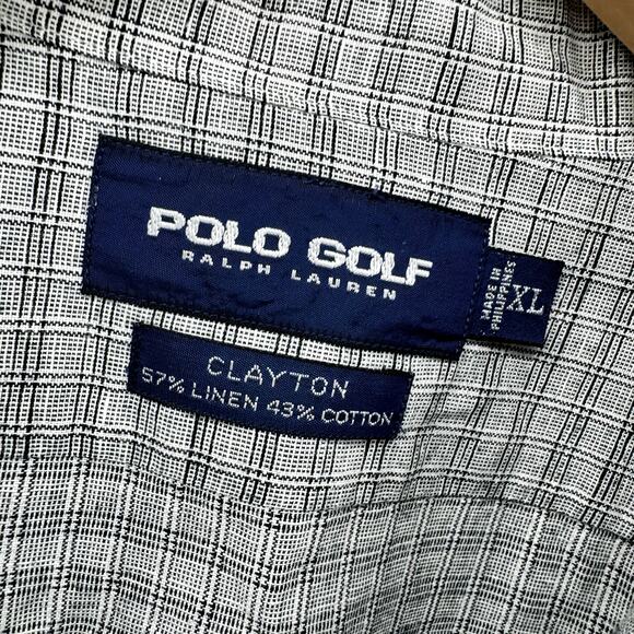 Polo Golf Shirt Mens XL Linen Cotton Clayton Gray Plaid Ralph Lauren - Picture 2 of 7